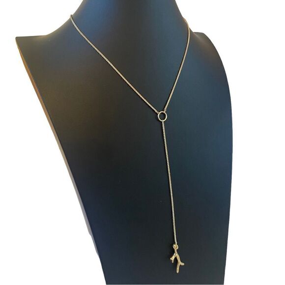 Delicate Tree Branch Y Necklace in Yellow Gold Tone. - Picture 2 of 6